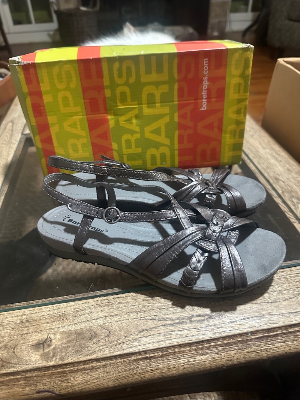 BareTraps Rhetta Women's Metallic Pewter Braided Strappy Sandals New